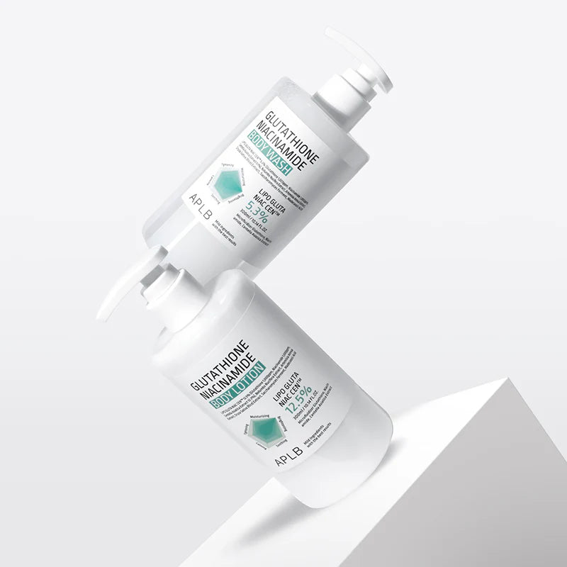 APLB GLUTATHIONE NIACINAMIDE BODY WASH + BODY LOTION 300ml set  بكج  التفتيح وتوحيد لون الجسم وترطيب مضاعف