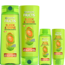 Load image into Gallery viewer, Garnier Fructis Sleek &amp; Shine Full + Travel Size Shampoo (370ml) + Conditioner (354ml)&amp; l Set for Frizzy, Dry Hair, Plant Keratin + Argan Oil Set (4pcs)
