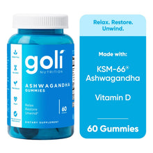 Load image into Gallery viewer, goli Nutrition Ashwagandha gummies Relax Restore Unwind 60 gummies
