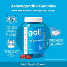 Load image into Gallery viewer, goli Nutrition Ashwagandha gummies Relax Restore Unwind 60 gummies
