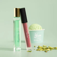Load image into Gallery viewer, Huda Beauty Kayali Yum Set - Pistachio Gelato 33 Eau De Parfum Travel Size Spray (10 Ml) And Matte Liquid Lipstick In Shade Queen Of Sheba (4.2 Ml)

