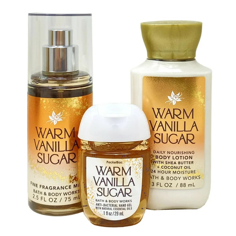 BATH AND BODY WORKS WARM VANILLA SUGAR travel SET 3PCS